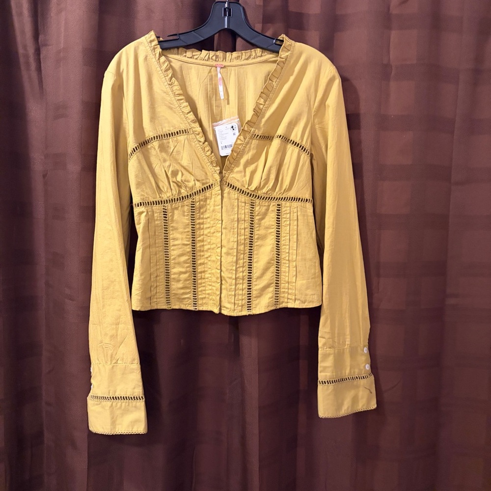 NWT Free People Frankie Corset Long Sleeve Top Size Small in Lemon Party reg $98 - Picture 4 of 8